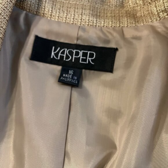 KASPER. Sz 16. Poly Rayon Lined Professional Blazer. Shiny Tan Textured. DD - Picture 6 of 8